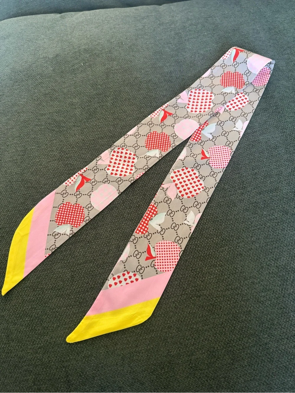 Pink Floral Silk Scarf with Yellow Trim